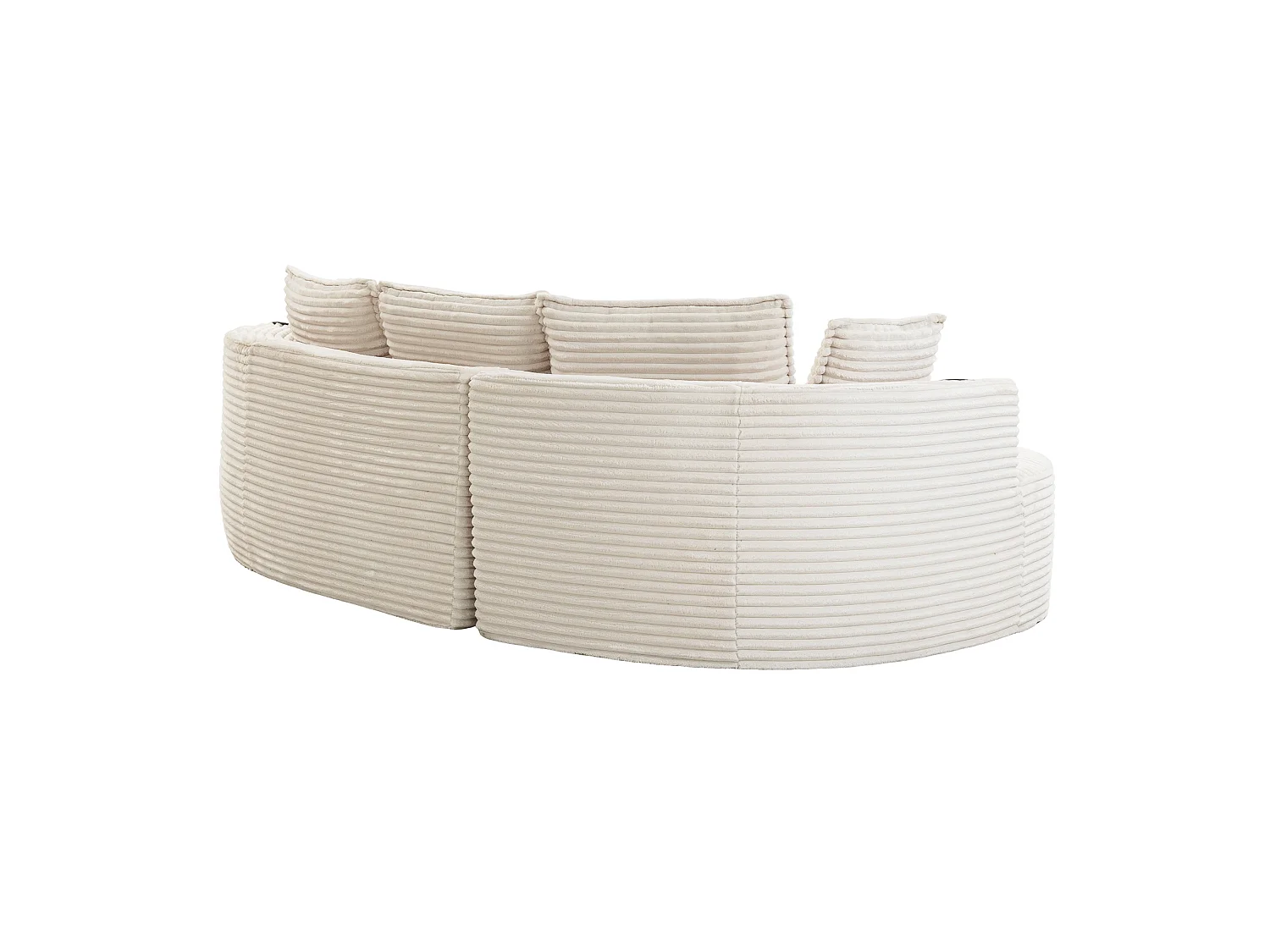 Sofá curvo de 3 plazas con portavasos y bolsillo lateral, pana, beige, 250x152x82