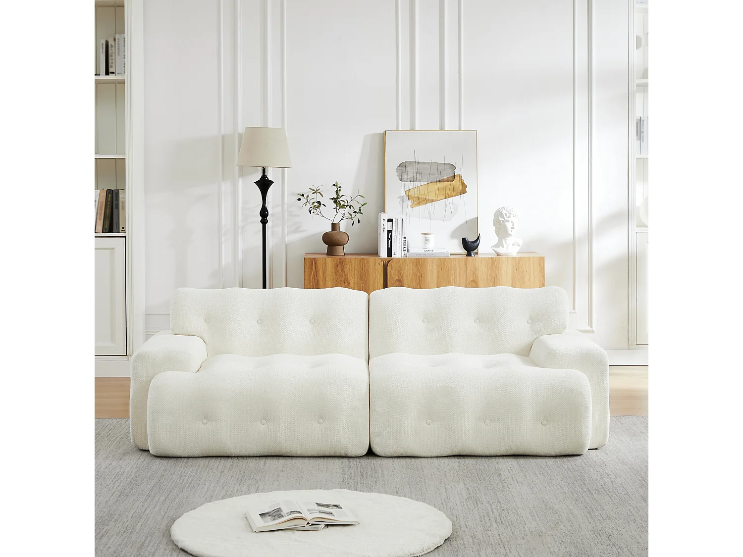 2-zitsbank met brede armleuningen, modern design, chenille, beige