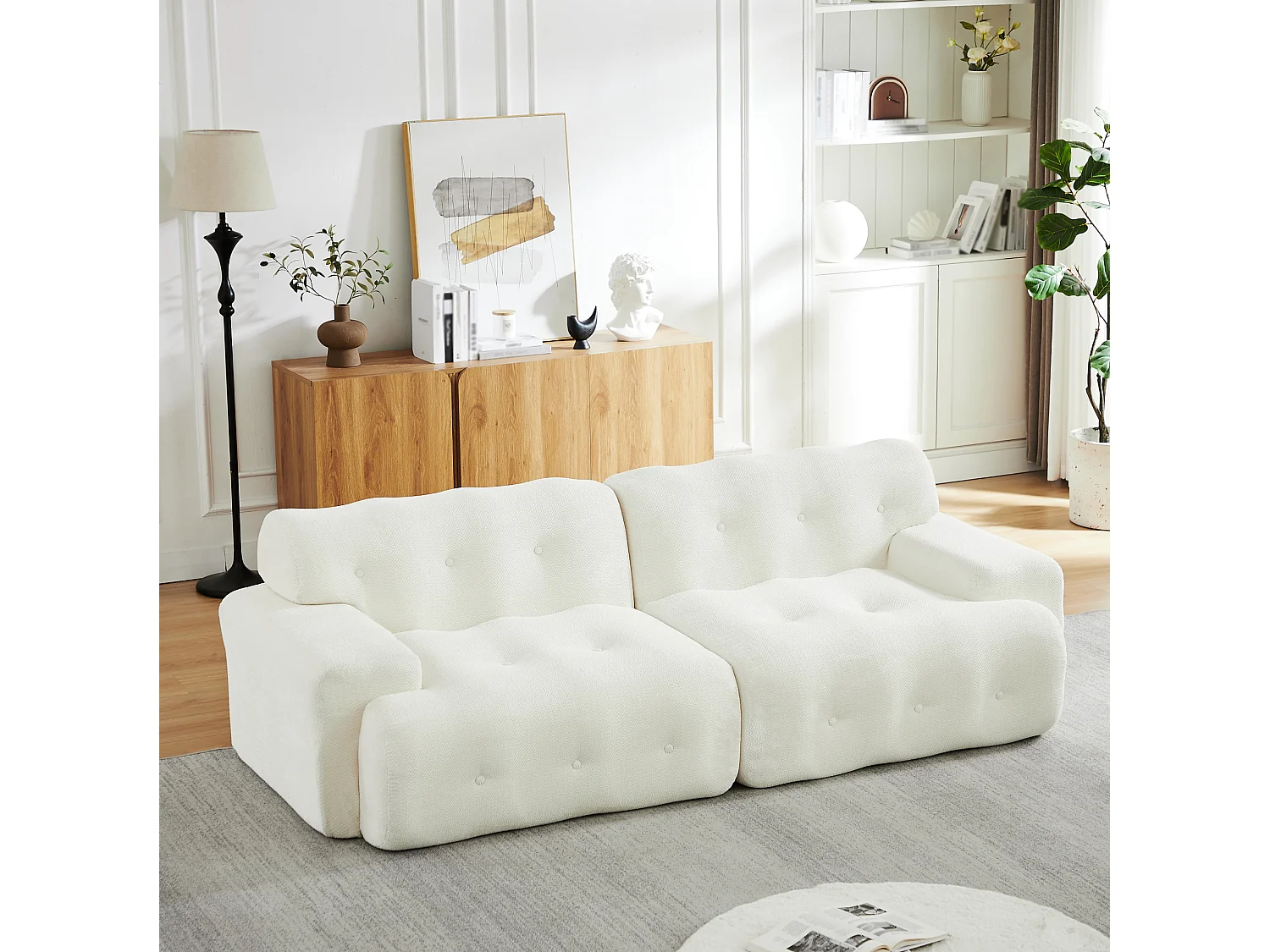 2-zitsbank met brede armleuningen, modern design, chenille, beige
