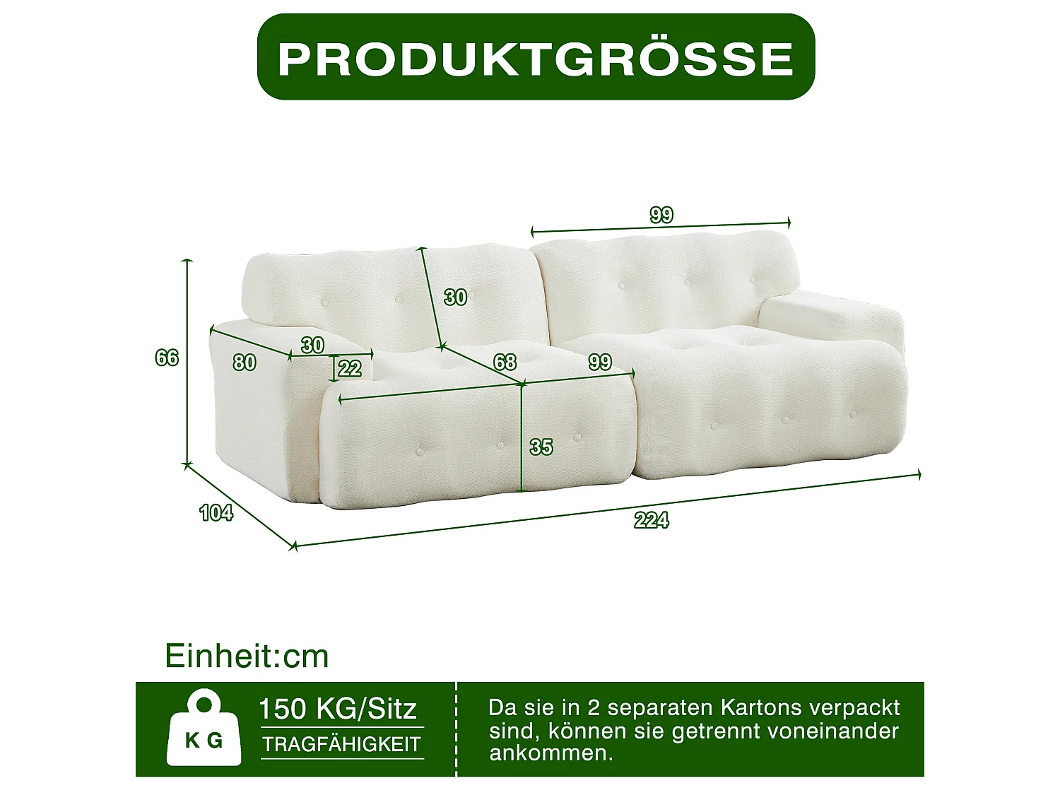 2-zitsbank met brede armleuningen, modern design, chenille, beige