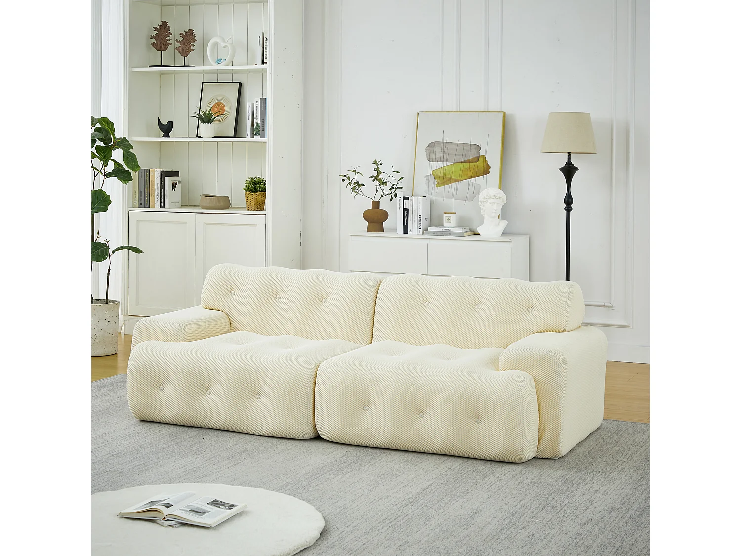 2-zits rechte bank met brede armleuning, modern design, stof, beige