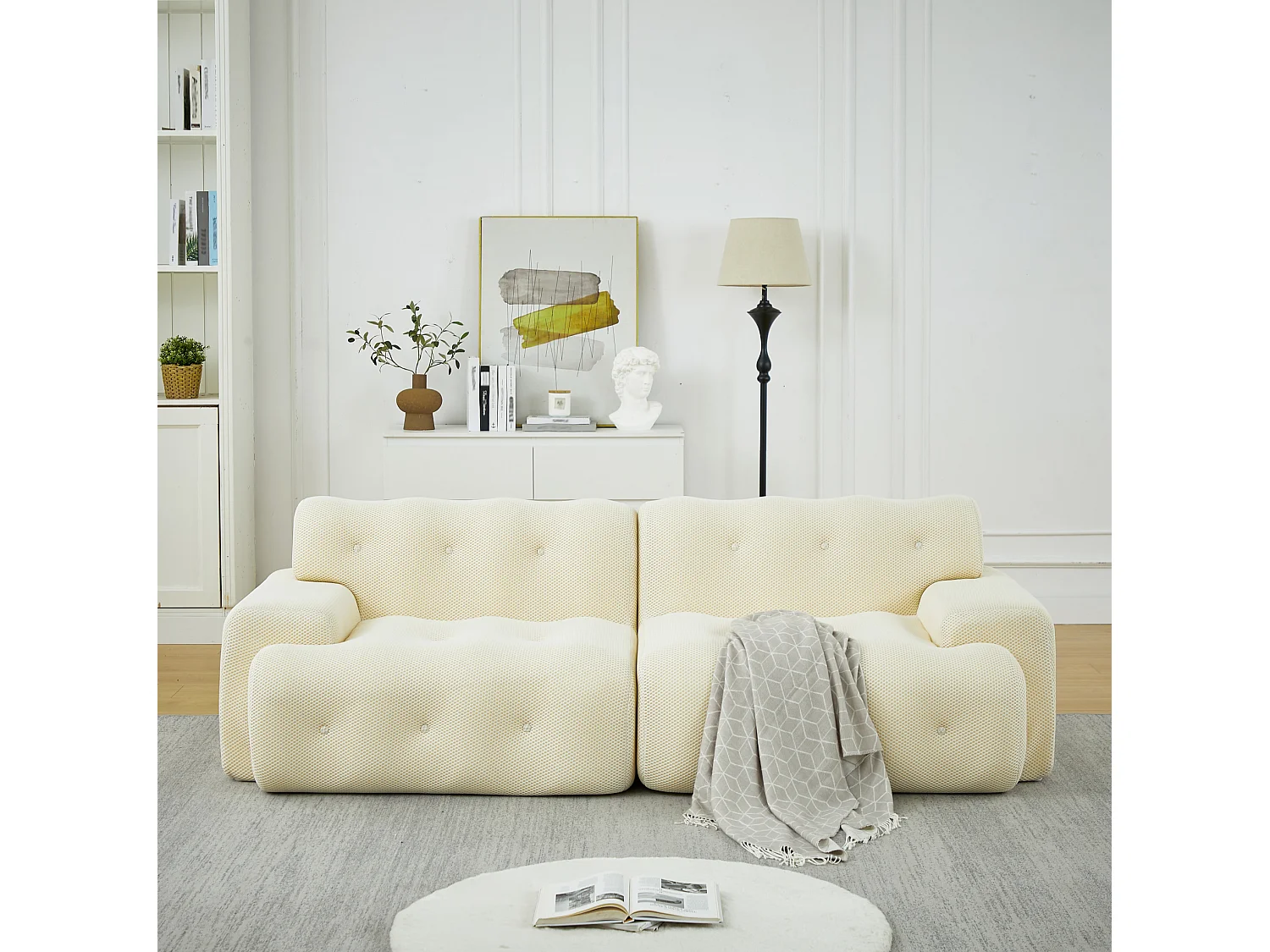 2-zits rechte bank met brede armleuning, modern design, stof, beige