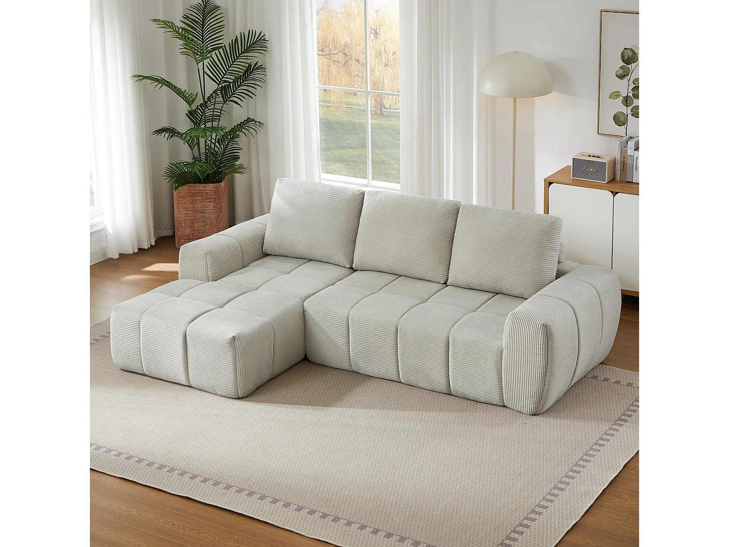 4-osobowa sofa narożna z wyjmowanymi poduszkami, ze sztruksu, beżowa