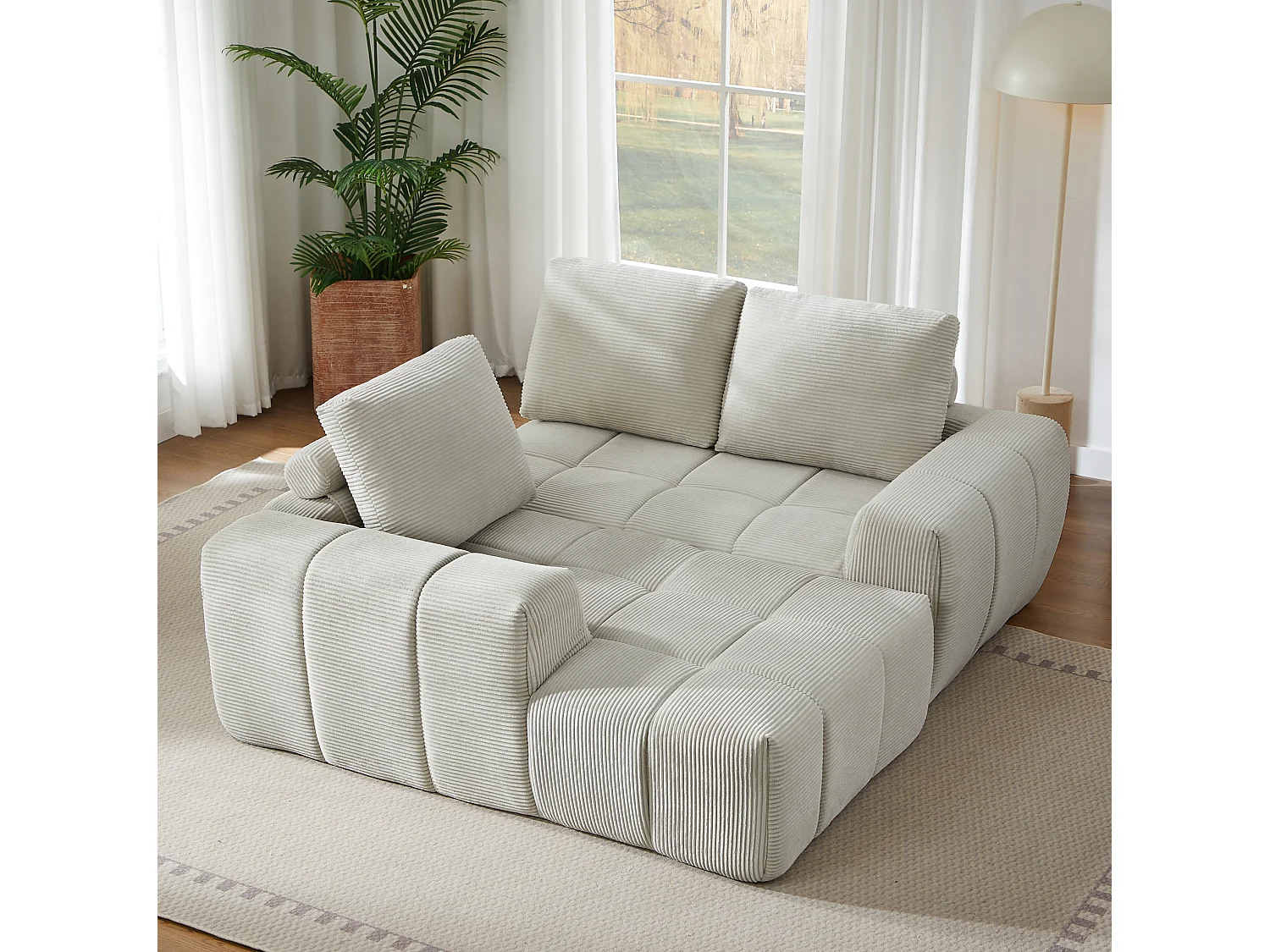 4-osobowa sofa narożna z wyjmowanymi poduszkami, ze sztruksu, beżowa
