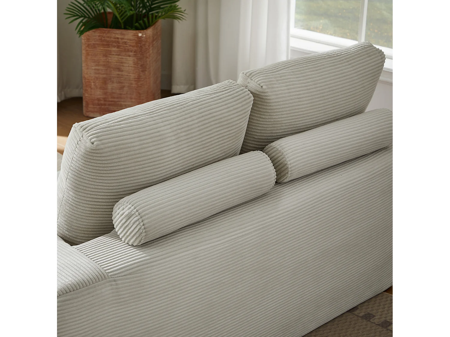 4-osobowa sofa narożna z wyjmowanymi poduszkami, ze sztruksu, beżowa