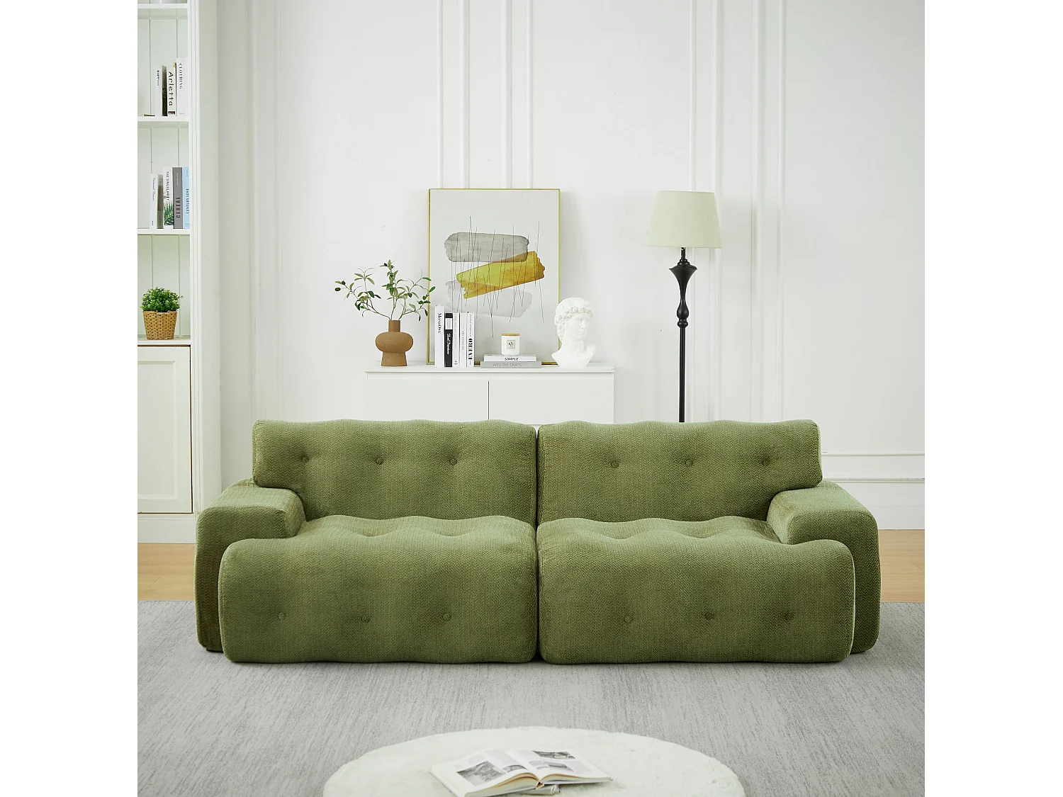 2-zits rechte bank met brede armleuningen, modern design, chenille stof, groen