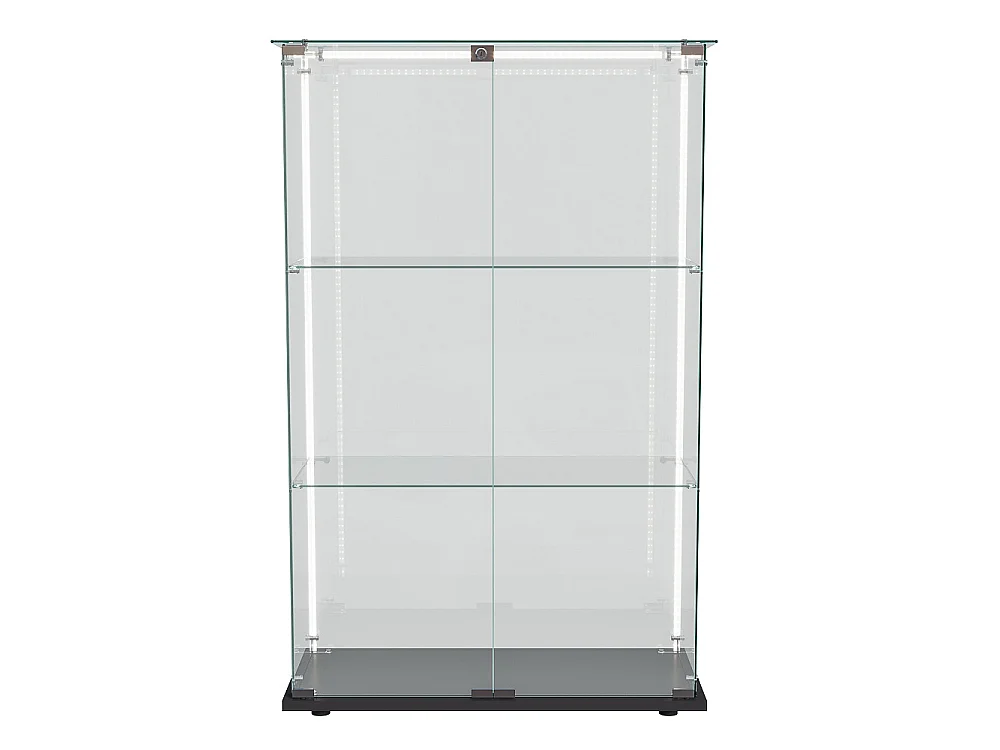 Armoire d'affichage moderne - 3 couches 2 portes - avec éclairage LED - verre trempé - bande LED - noir