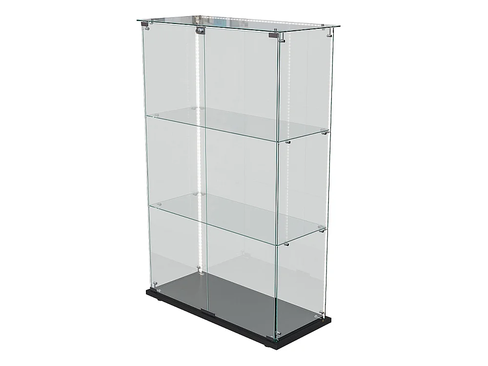 Armoire d'affichage moderne - 3 couches 2 portes - avec éclairage LED - verre trempé - bande LED - noir
