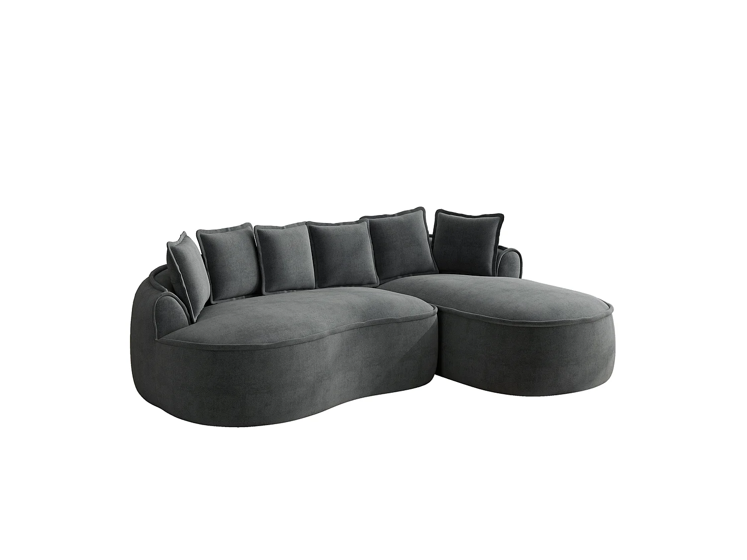 Canapé d'angle 3 places avec coussins de dossier et assise profonde, en chenille, gris, angle à gauche, 252x164x67 cm