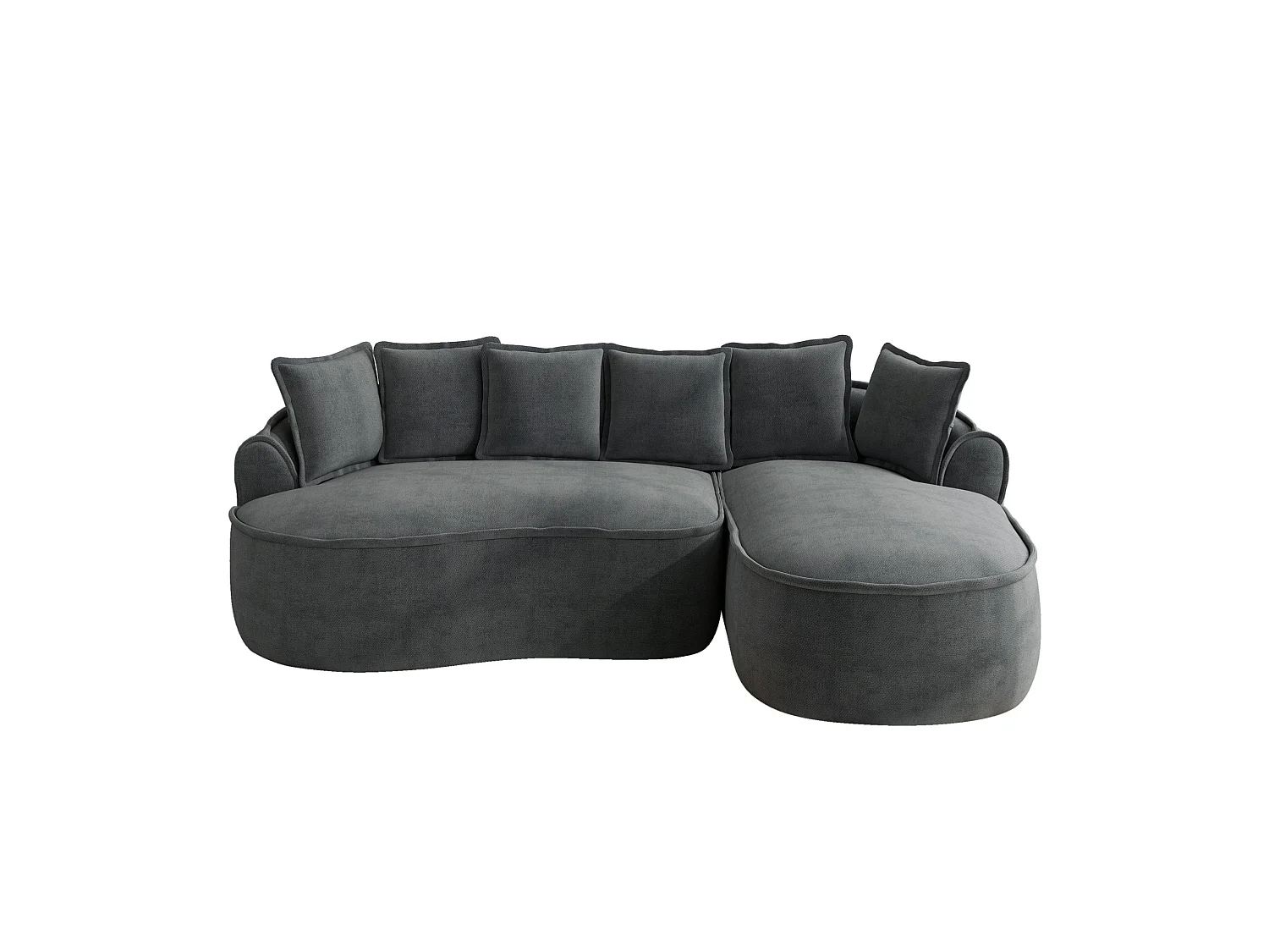 Canapé d'angle 3 places avec coussins de dossier et assise profonde, en chenille, gris, angle à gauche, 252x164x67 cm
