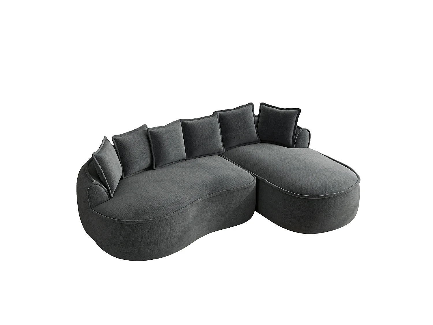 Canapé d'angle 3 places avec coussins de dossier et assise profonde, en chenille, gris, angle à gauche, 252x164x67 cm