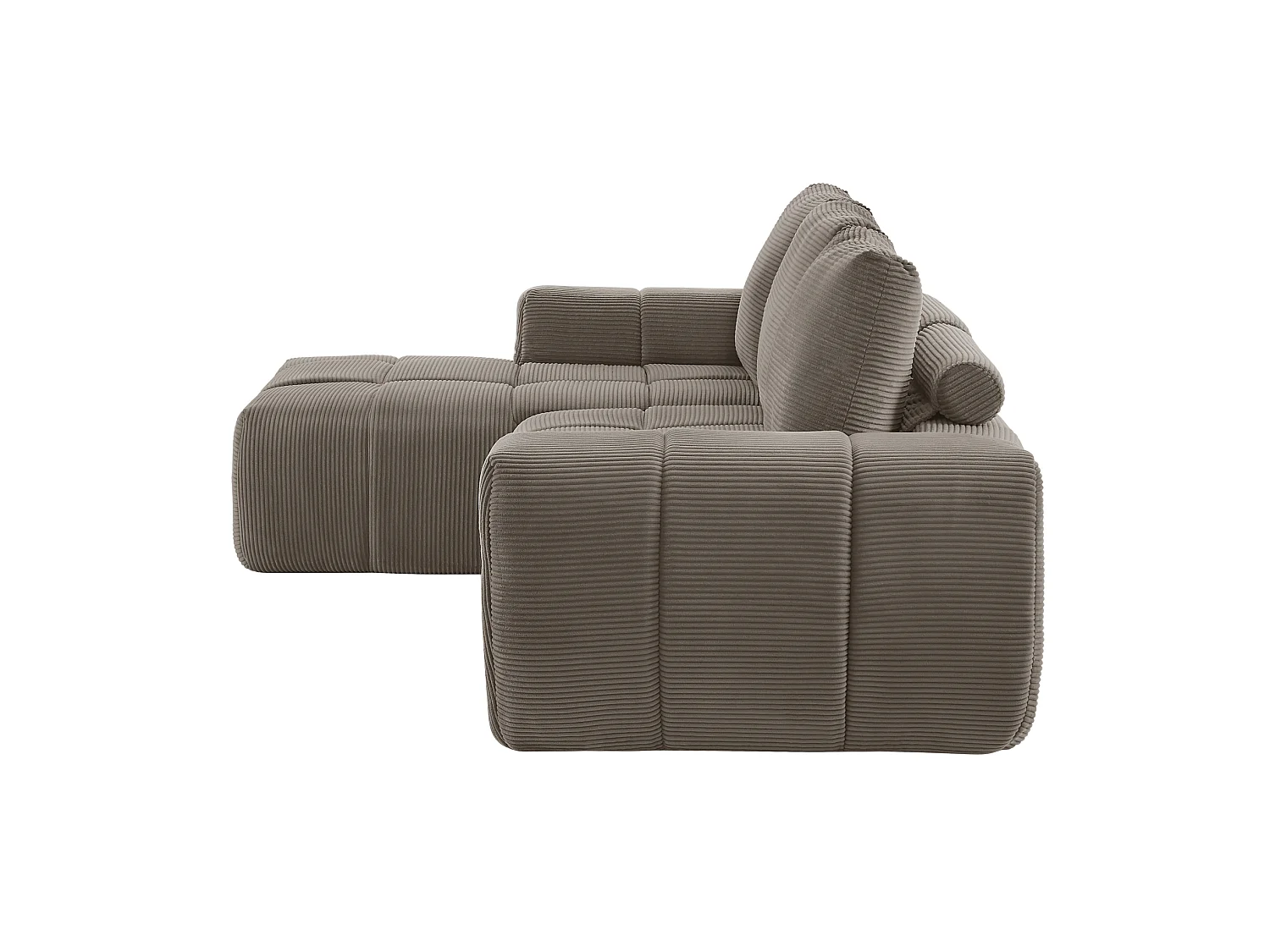 Canapé d'angle 4 places avec coussin d'assise amovible, design segmenté, sans montage, en velours côtelé, taupe
