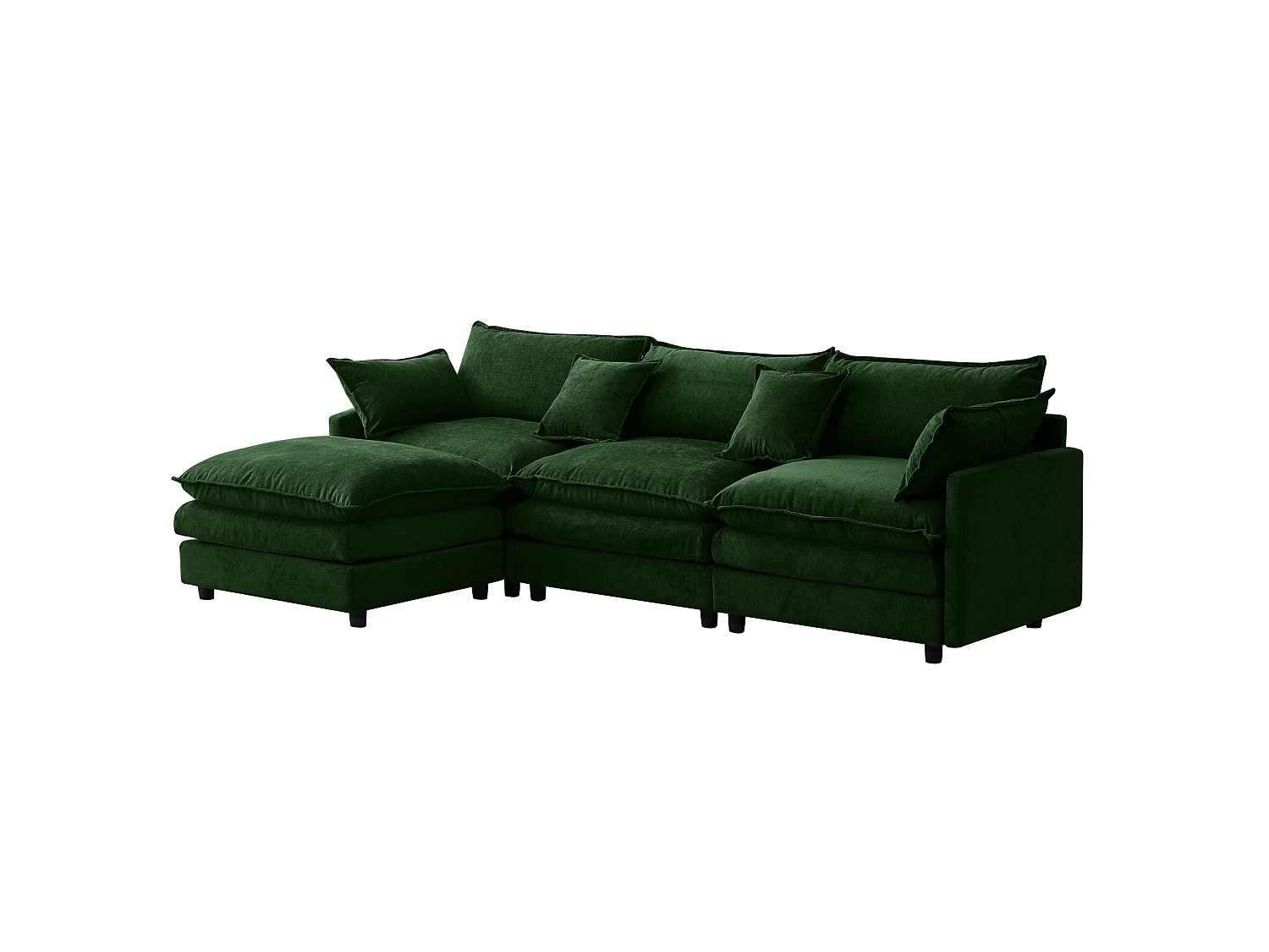 Canapé d'angle 3 places avec pouf, en chenille, vert, 267x154x85 cm