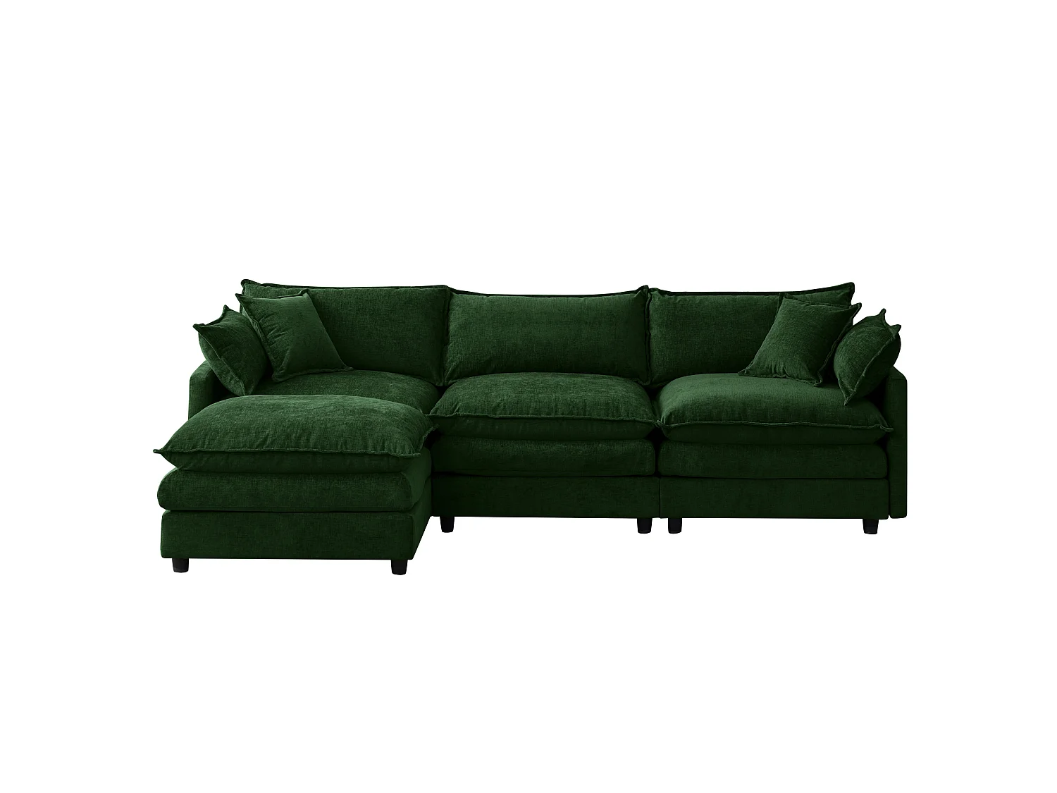Canapé d'angle 3 places avec pouf, en chenille, vert, 267x154x85 cm