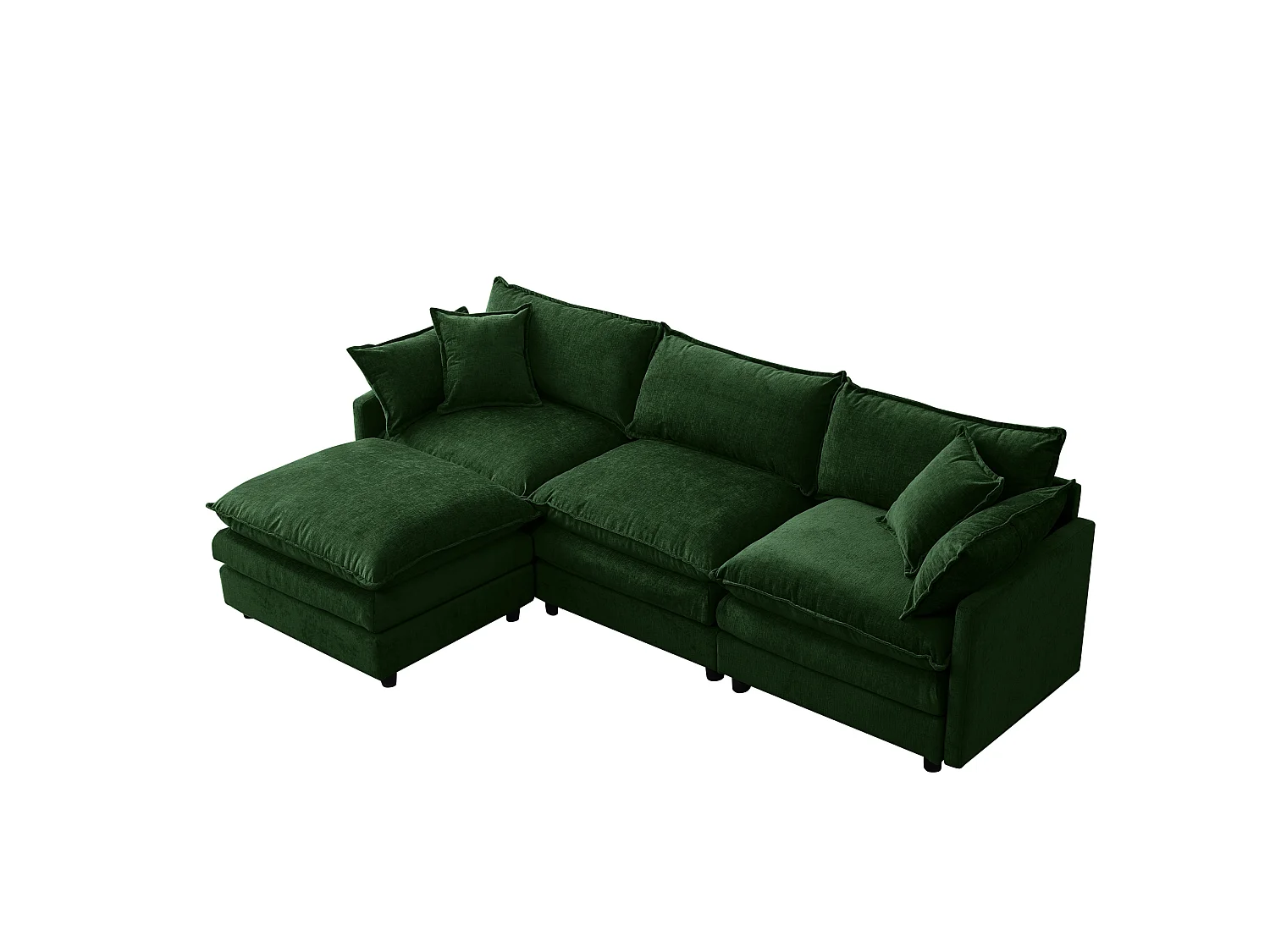 Canapé d'angle 3 places avec pouf, en chenille, vert, 267x154x85 cm