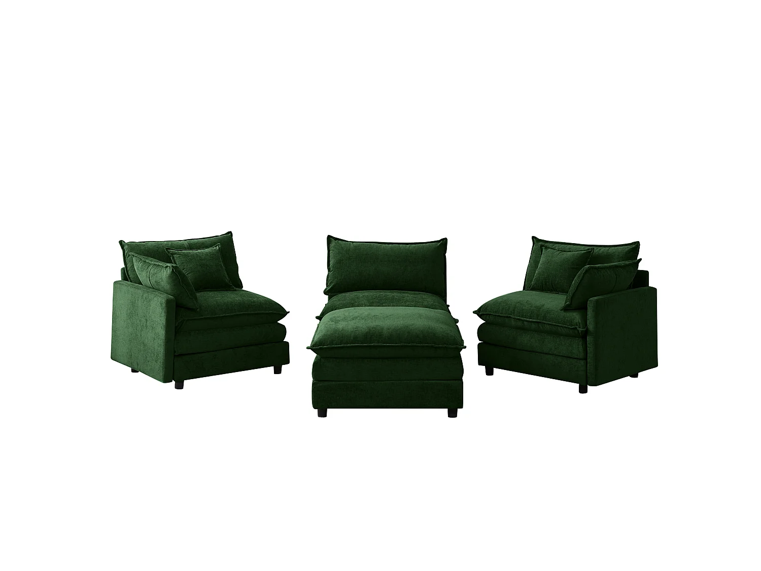 Canapé d'angle 3 places avec pouf, en chenille, vert, 267x154x85 cm