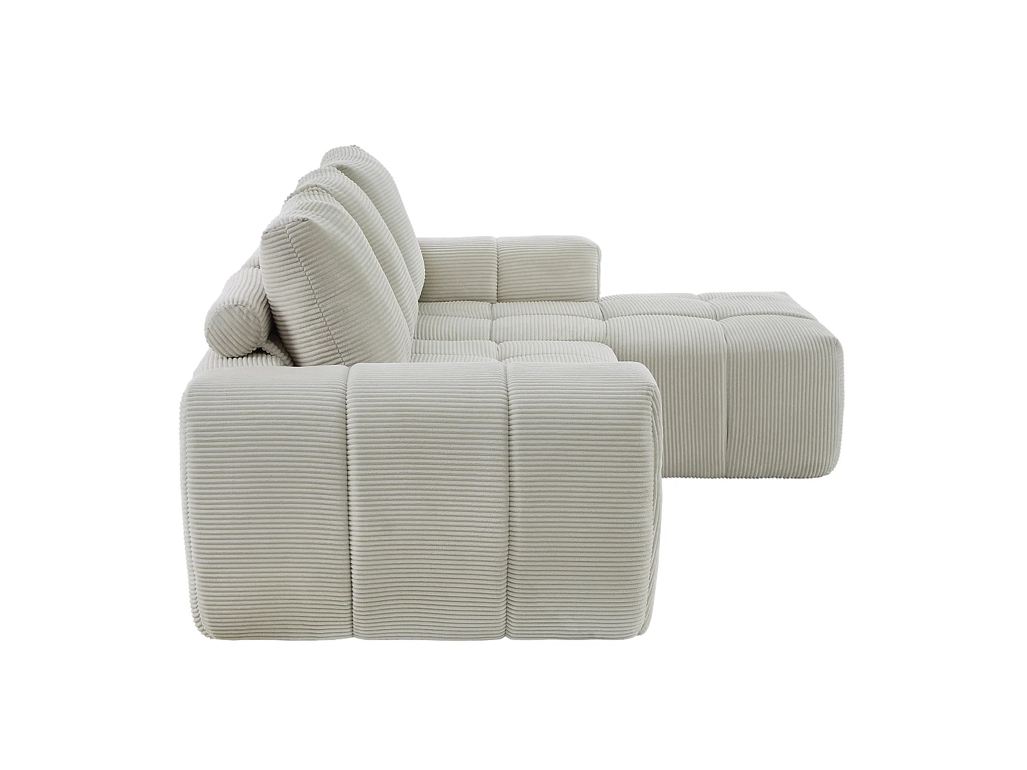 Canapé d'angle 4 places avec coussin d'assise amovible, design segmenté, sans montage, en velours côtelé, beige
