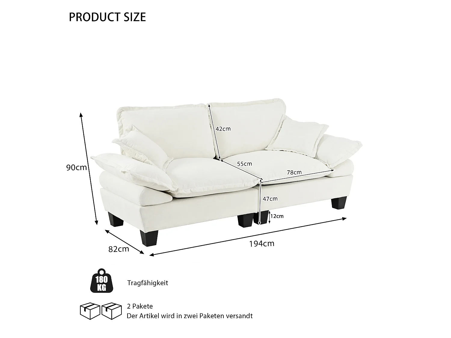 2-zits modulaire bank met gebogen armleuningen, chenille, beige