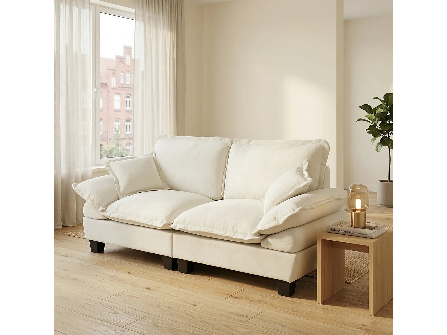 2-zits modulaire bank met gebogen armleuningen, chenille, beige