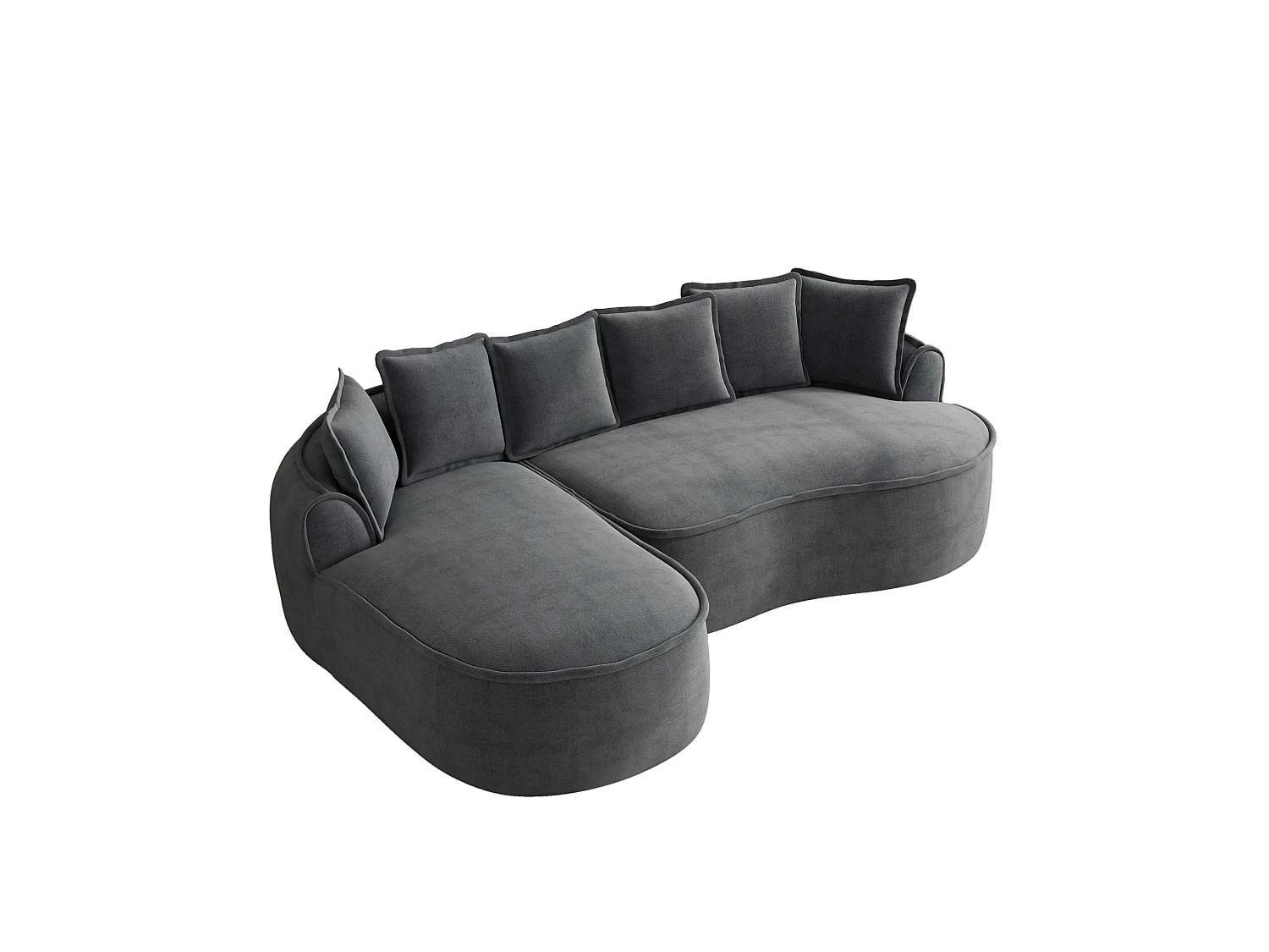 Canapé d'angle 3 places avec coussins de dossier et assise profonde, en chenille, gris, angle à droite, 252x164x67 cm