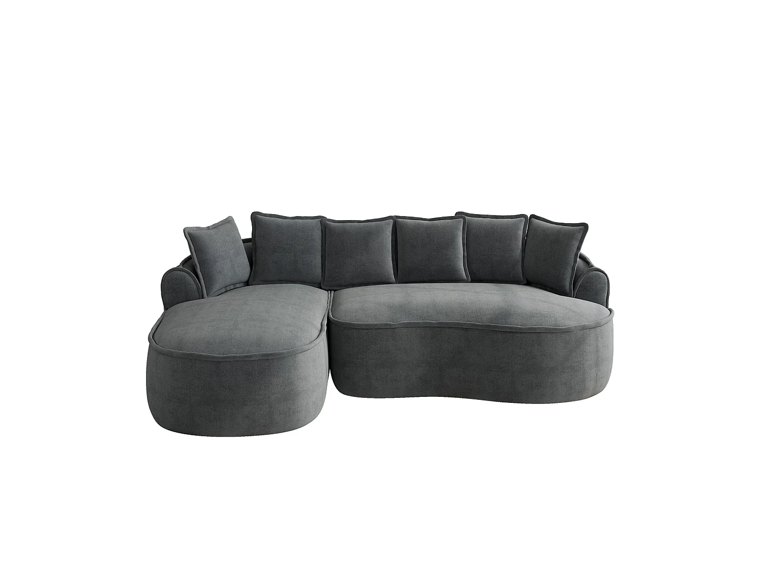Canapé d'angle 3 places avec coussins de dossier et assise profonde, en chenille, gris, angle à droite, 252x164x67 cm
