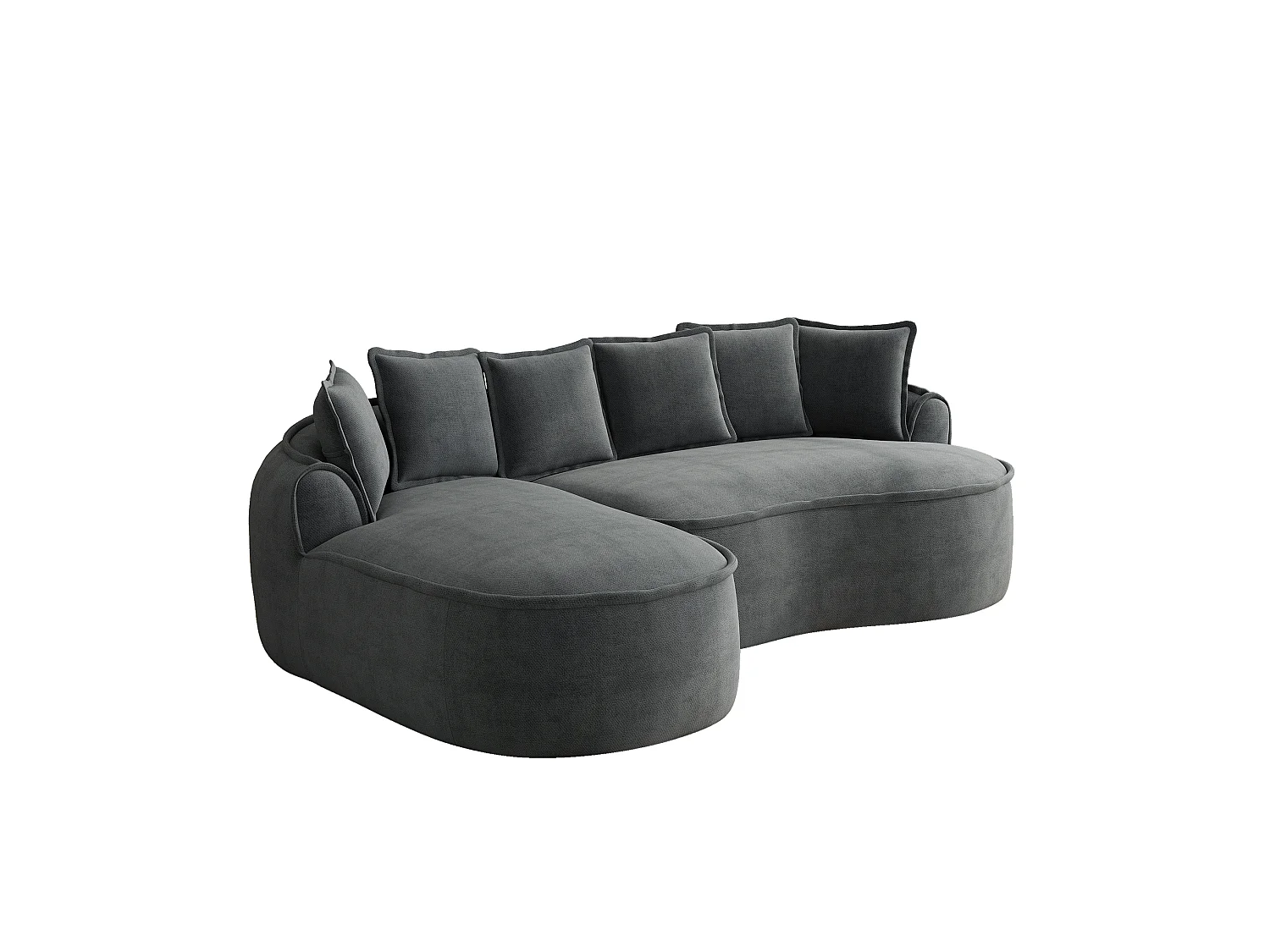 Canapé d'angle 3 places avec coussins de dossier et assise profonde, en chenille, gris, angle à droite, 252x164x67 cm