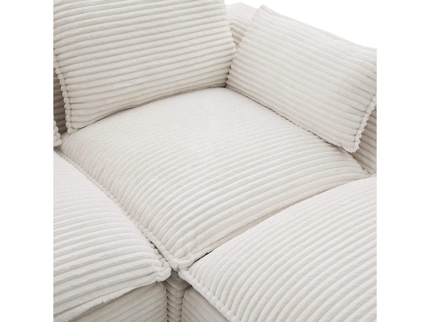Hoekbank 3-zits met poef, bekerhouder en zijvakken, ribfluweel, beige