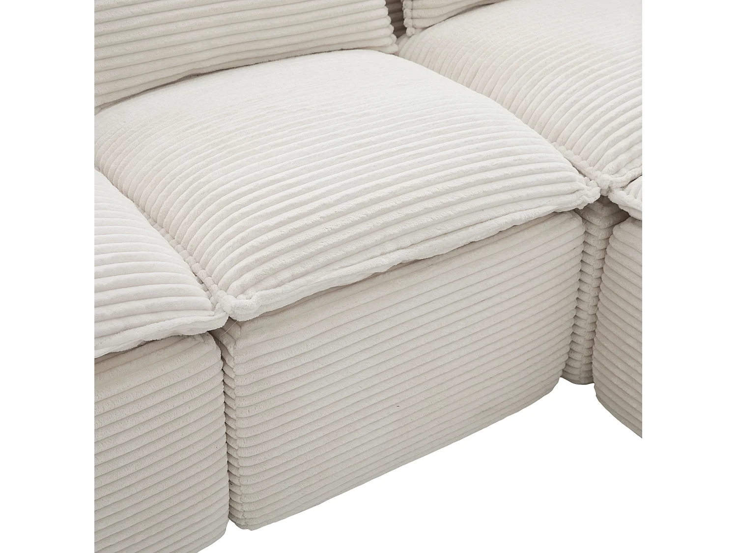 Hoekbank 3-zits met poef, bekerhouder en zijvakken, ribfluweel, beige