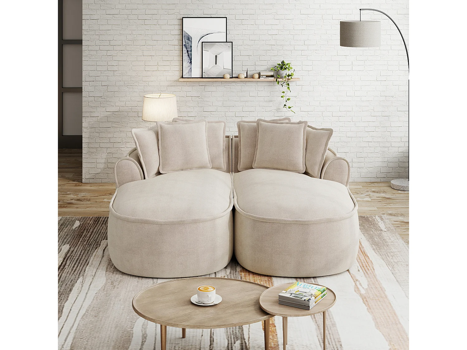 2-osobowa sofa modułowa z poduszkami oparciowymi, szenil, kolor taupe, 184x164x92 cm