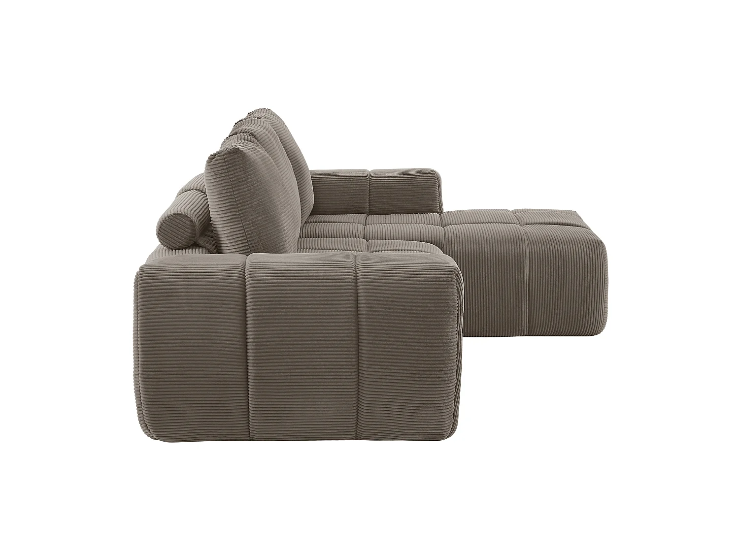 Canapé d'angle 4 places avec coussin d'assise amovible, design segmenté, sans montage, en velours côtelé, taupe