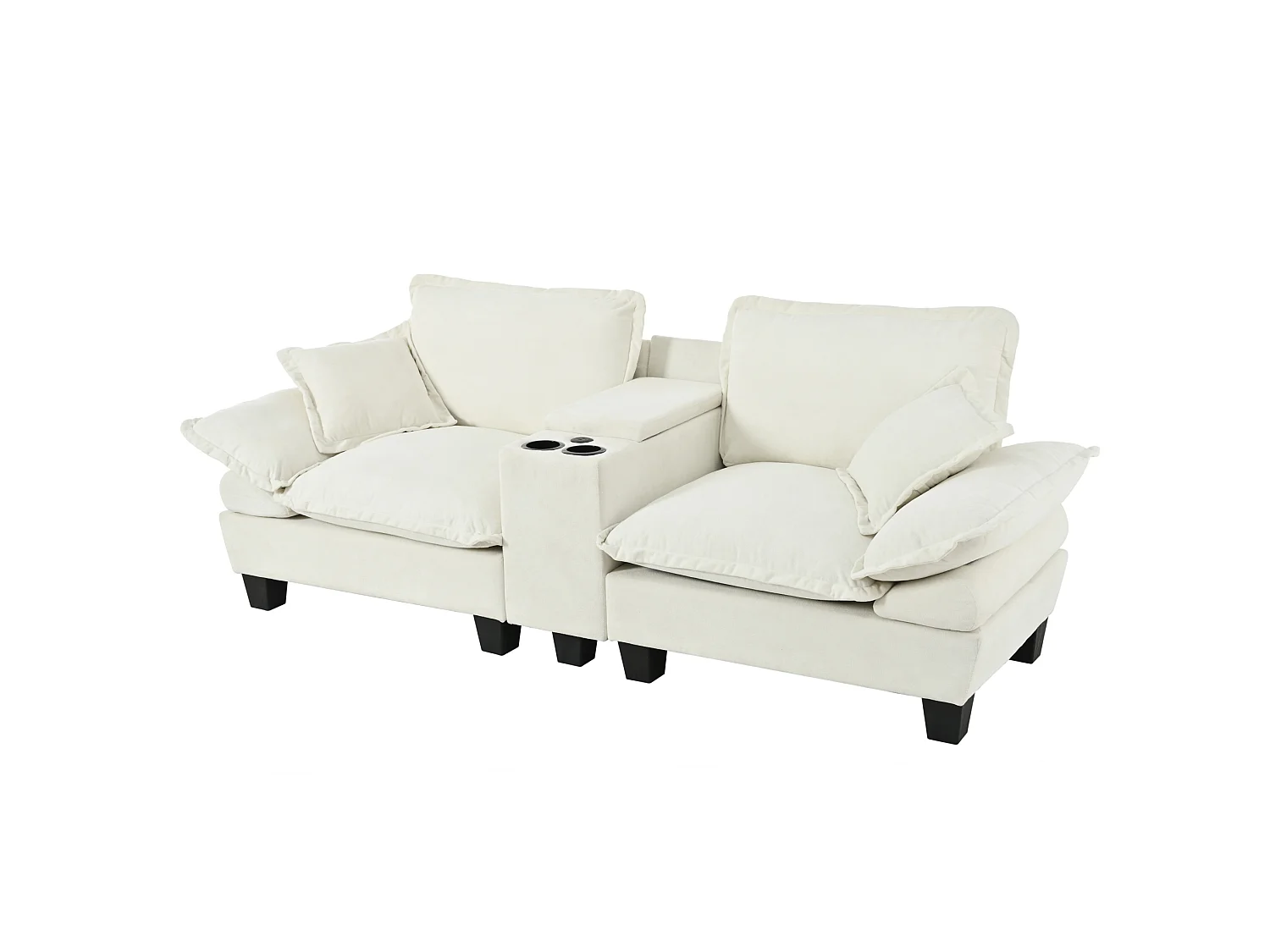Sofá modular recto de 2 plazas en chenilla beige, con almacenamiento, portavasos y puertos USB