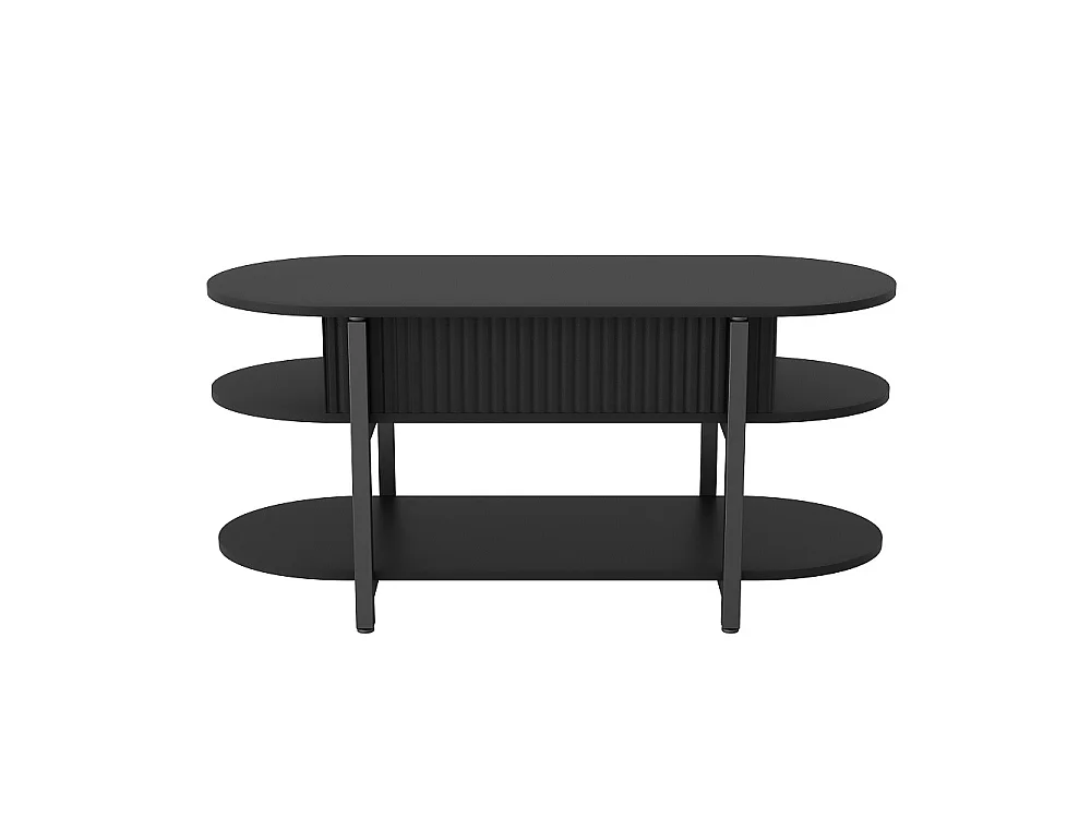 Table basse ovale avec ascenseur - 106 x 45 x 50 cm - Table à thé à 3 niveaux avec espace de rangement caché - noir