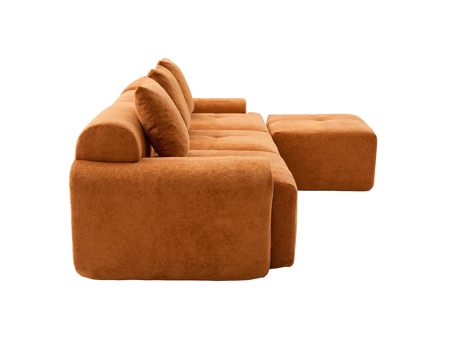 Canapé d'angle modulable 3 places avec pouf, en tissu, orange