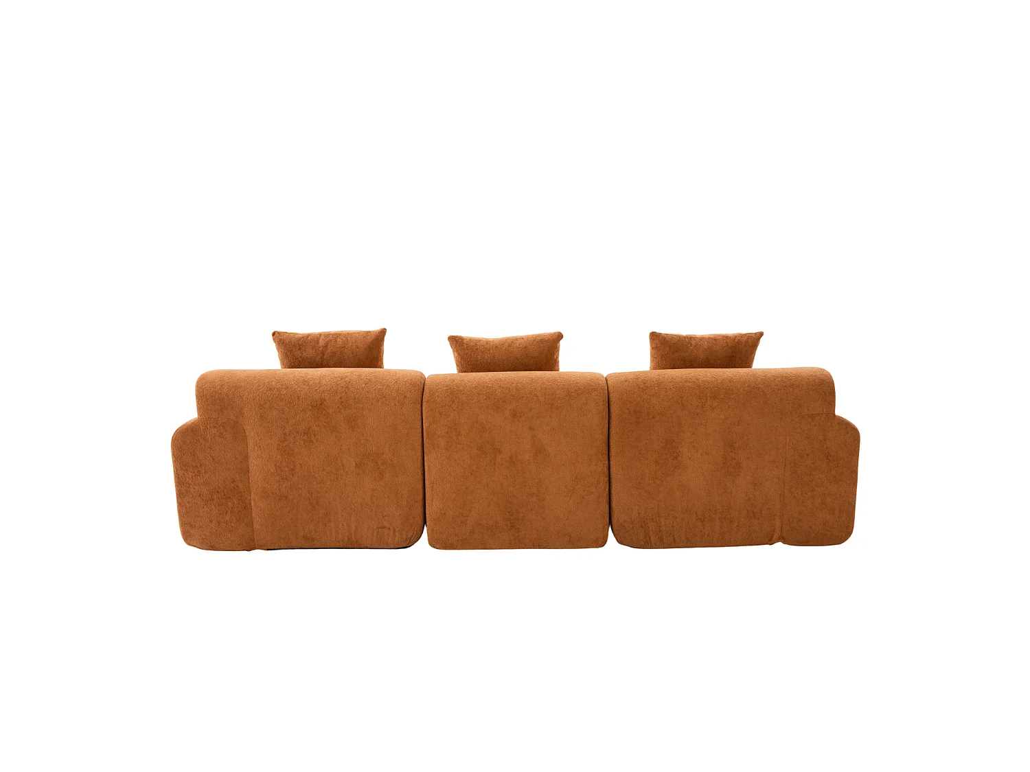 Canapé d'angle modulable 3 places avec pouf, en tissu, orange