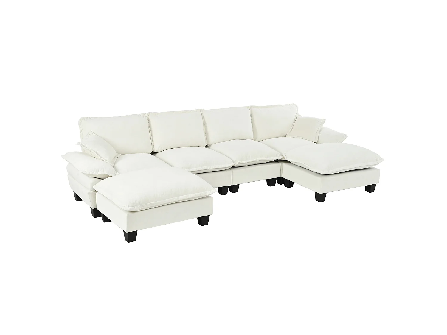 4-osobowa sofa modułowa w kształcie U z ruchomymi pufami, z beżowej tkaniny szenilowej