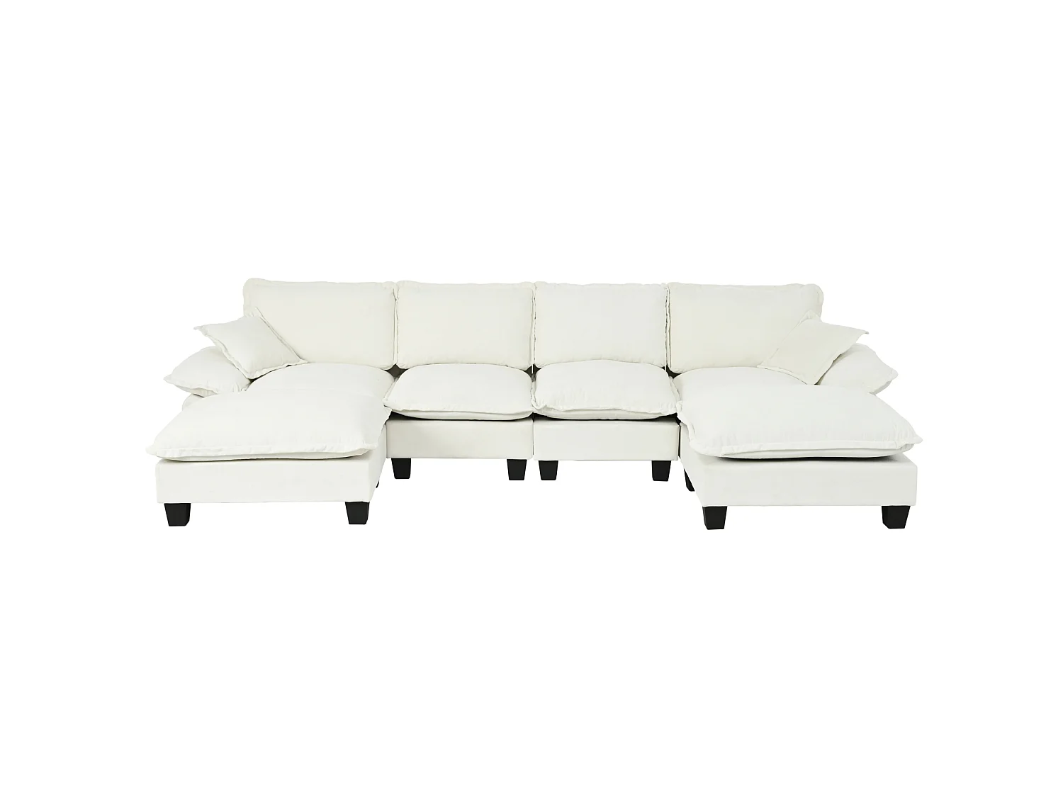 4-osobowa sofa modułowa w kształcie U z ruchomymi pufami, z beżowej tkaniny szenilowej