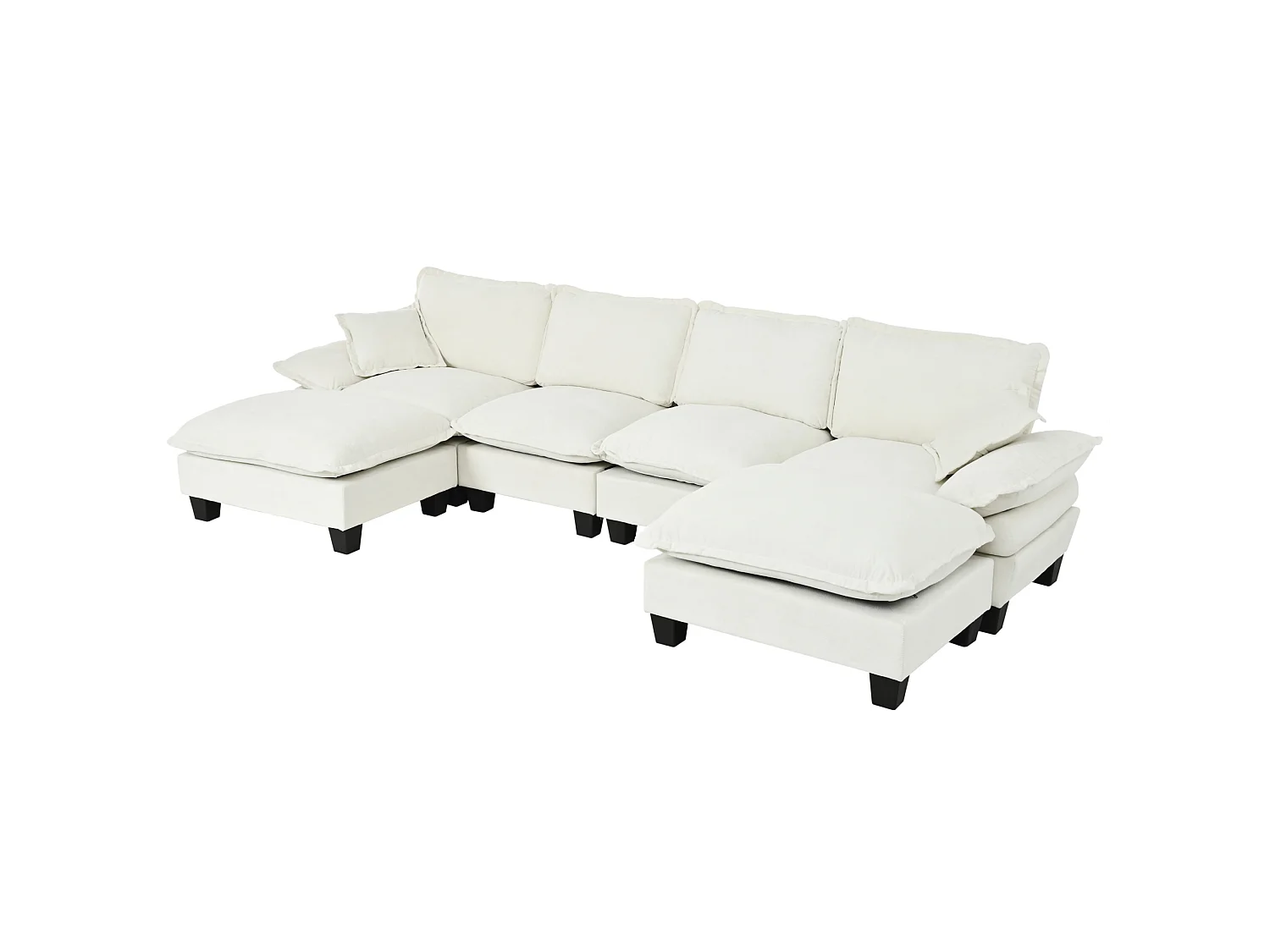 4-osobowa sofa modułowa w kształcie U z ruchomymi pufami, z beżowej tkaniny szenilowej