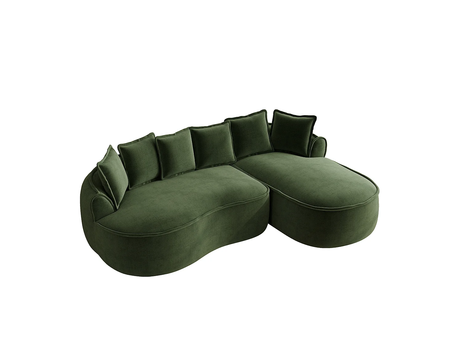 3-osobowa sofa narożna z poduszkami oparciowymi i głębokim siedziskiem, z zielonej tkaniny szenilowej, lewostronna, 252 × 164 × 67 cm