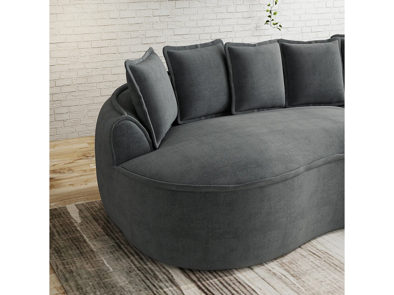 Canapé modulable 2 places avec coussins de dossier, en chenille, gris, 184x164x92 cm