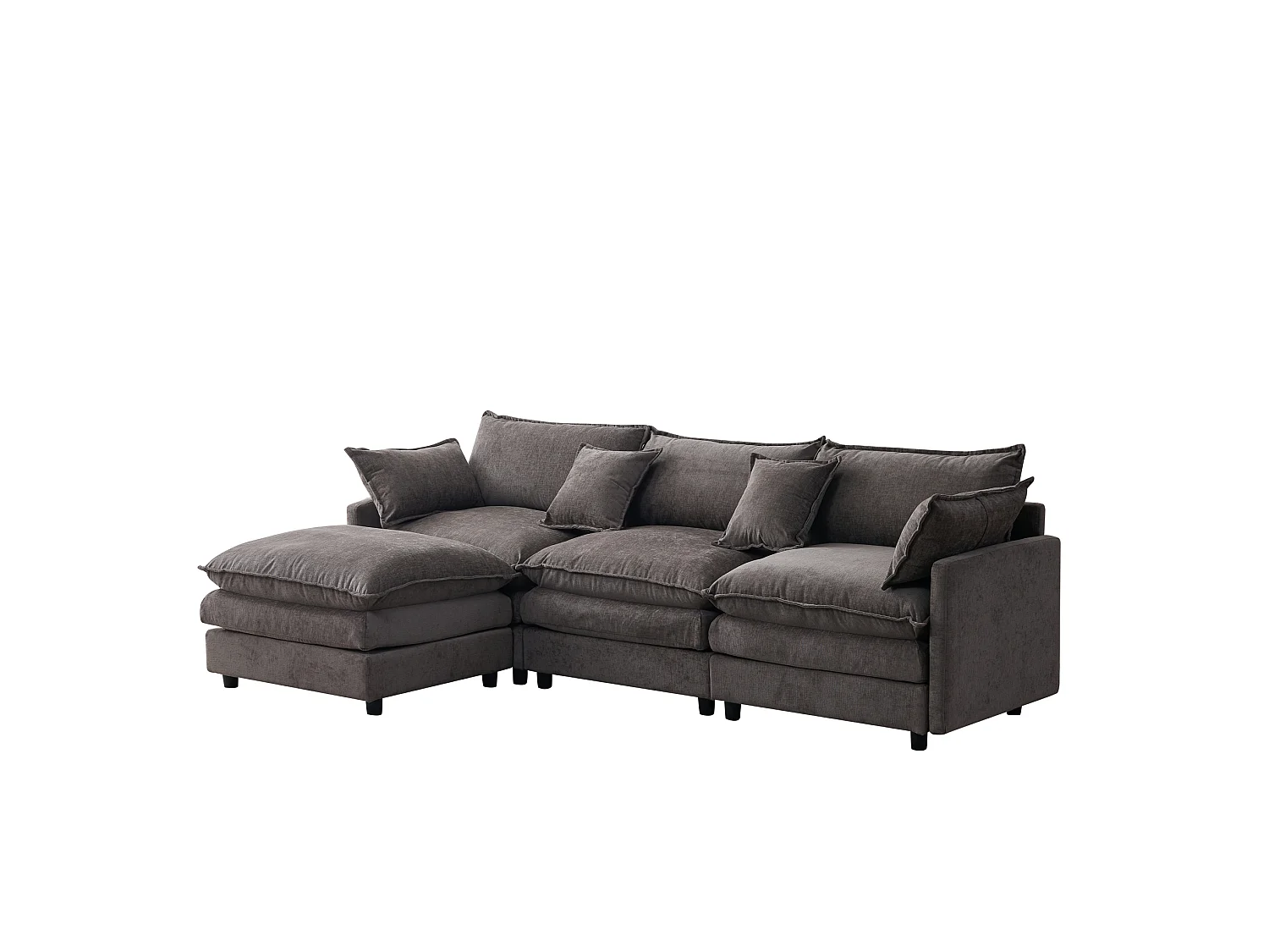 Canapé d'angle 3 places avec pouf, en chenille, gris, 267x154x85 cm