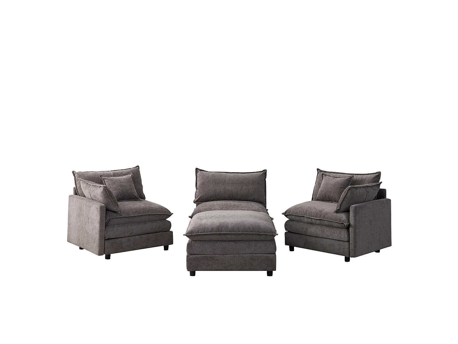 Canapé d'angle 3 places avec pouf, en chenille, gris, 267x154x85 cm