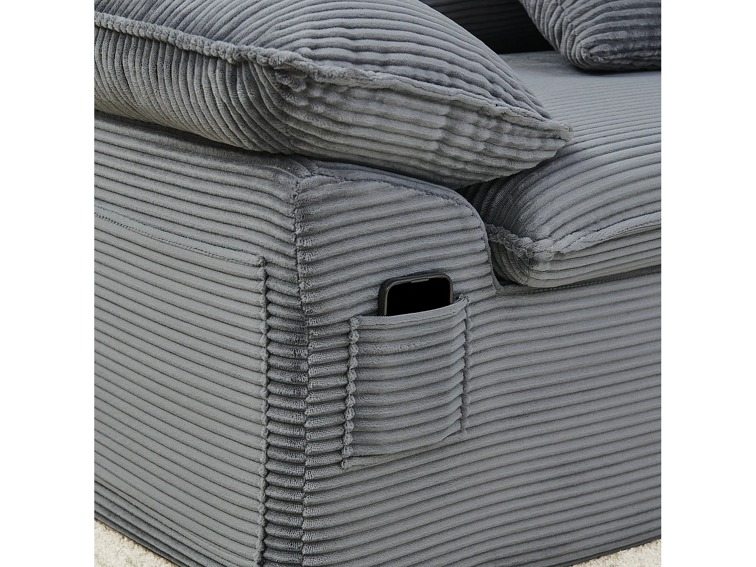 Canapé modulable 1 place avec repose-pieds et poches de rangement, en tissu, gris clair