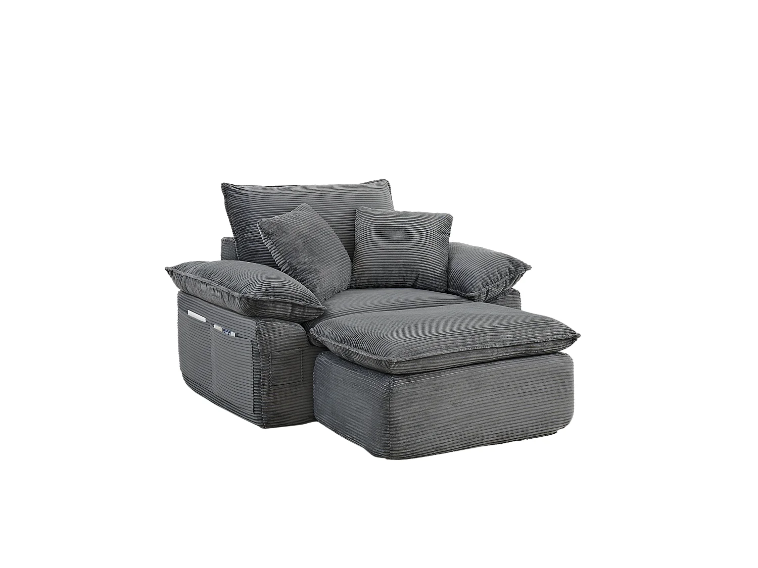 Canapé modulable 1 place avec repose-pieds et poches de rangement, en tissu, gris clair