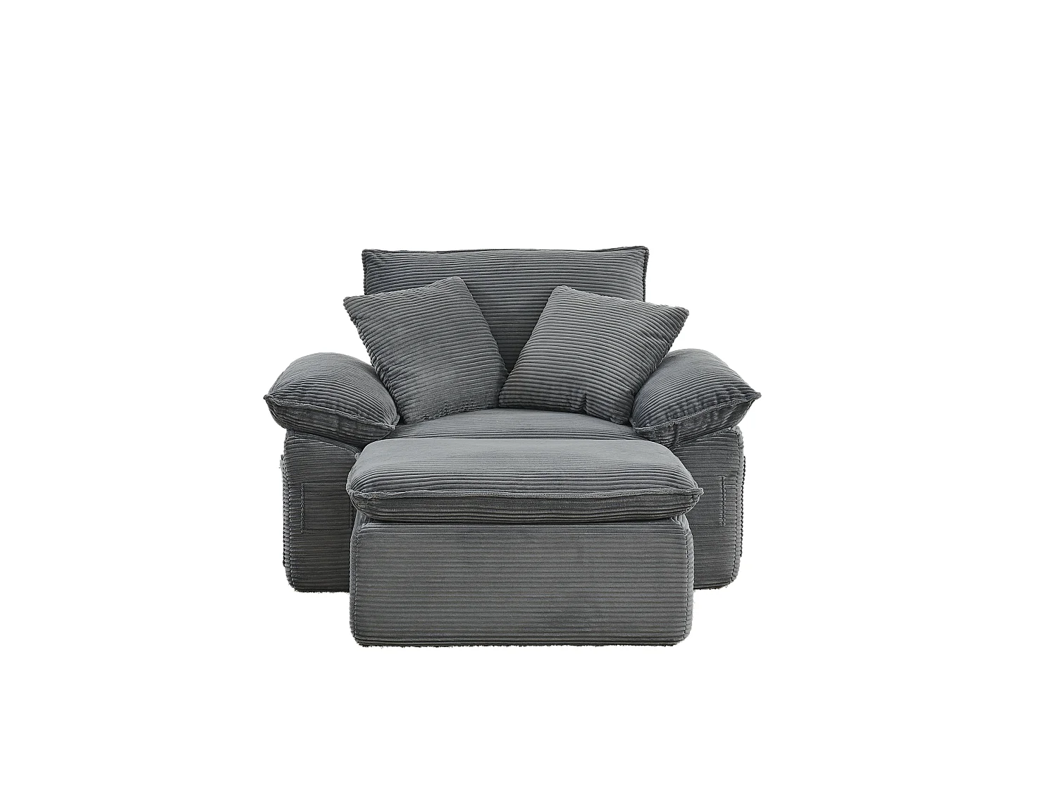 Canapé modulable 1 place avec repose-pieds et poches de rangement, en tissu, gris clair