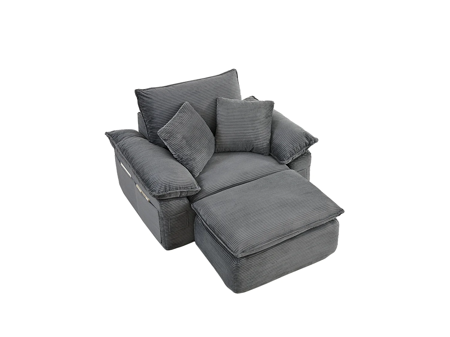 Canapé modulable 1 place avec repose-pieds et poches de rangement, en tissu, gris clair