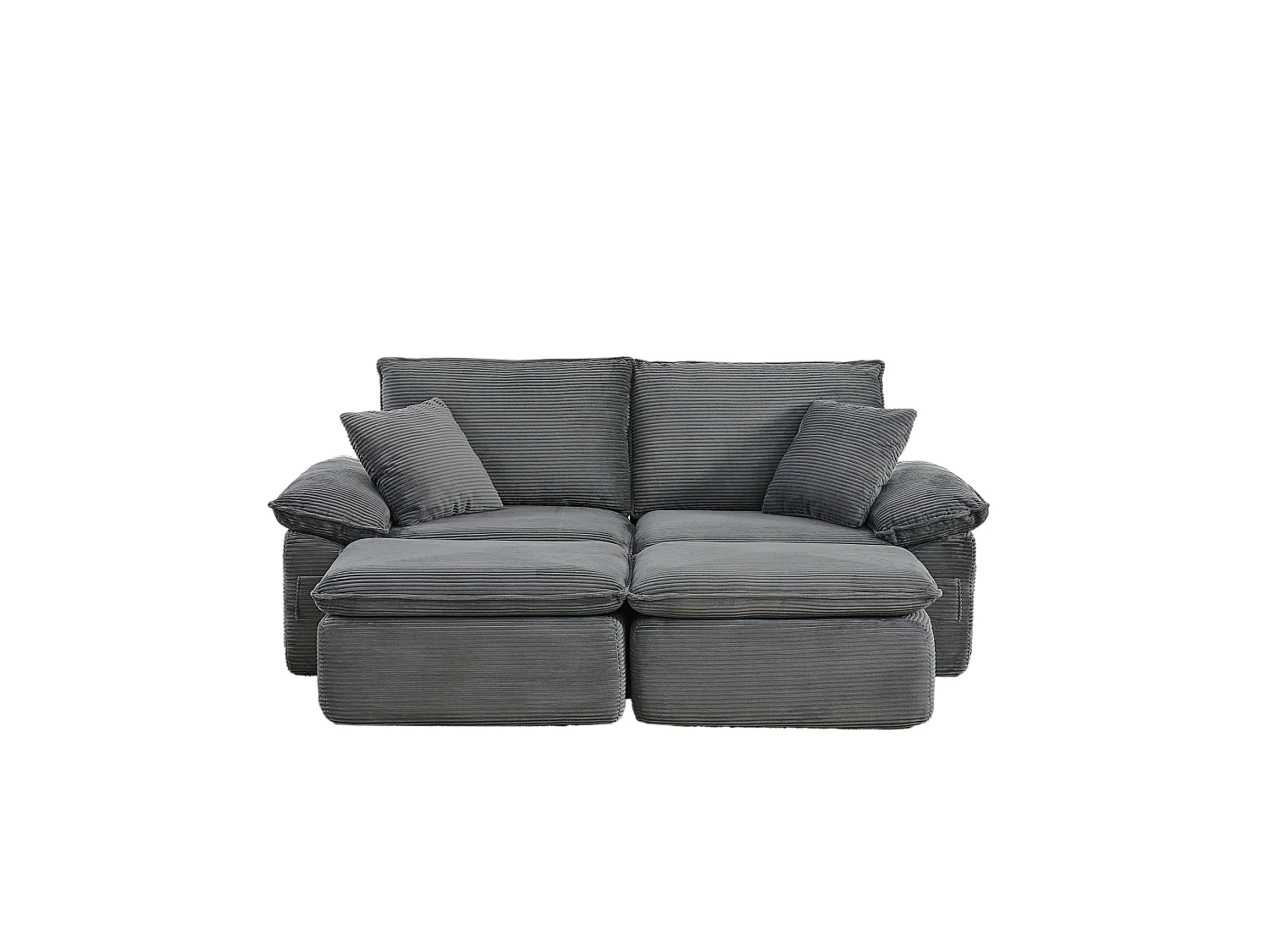 Canapé modulable 2 places avec repose-pieds et poches de rangement, en tissu, gris clair