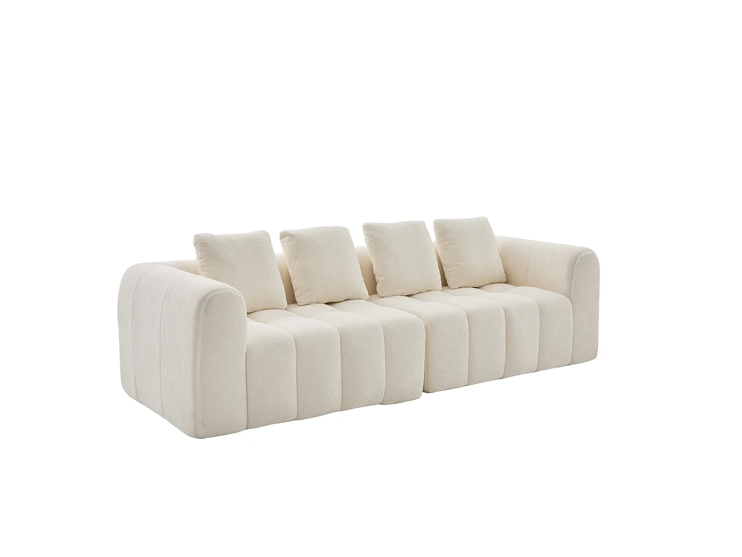 Canapé modulable 3 places avec accoudoirs, sans montage, en tissu, beige