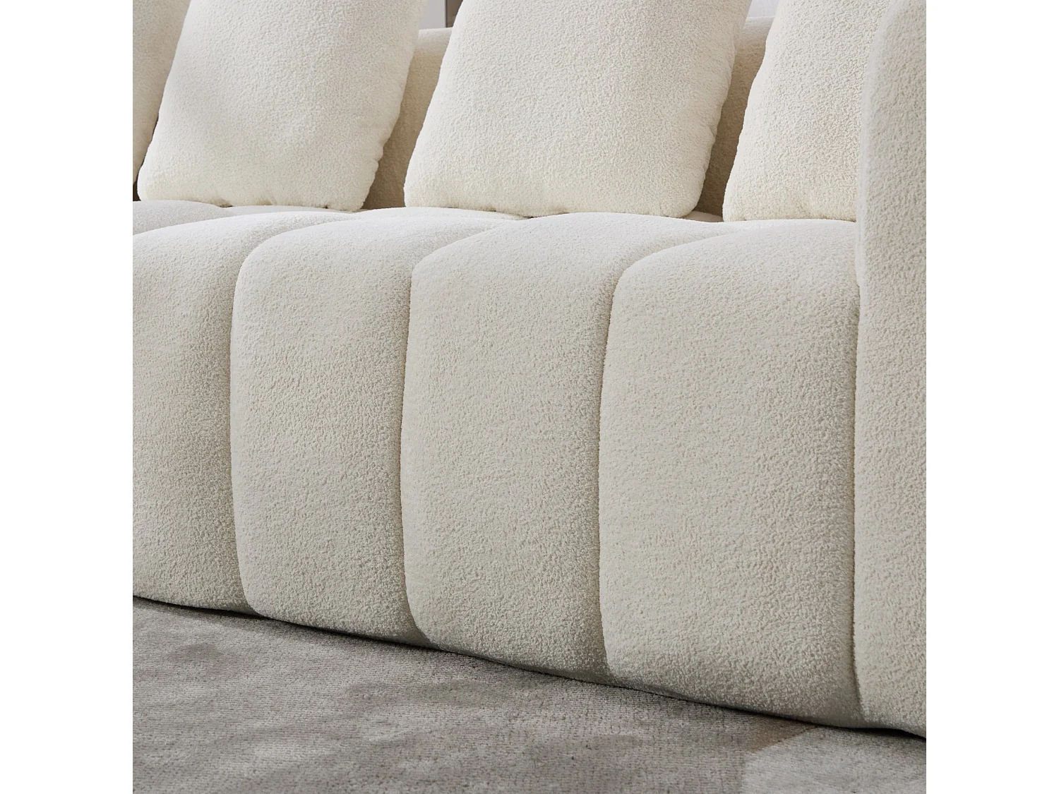 Canapé modulable 3 places avec accoudoirs, sans montage, en tissu, beige