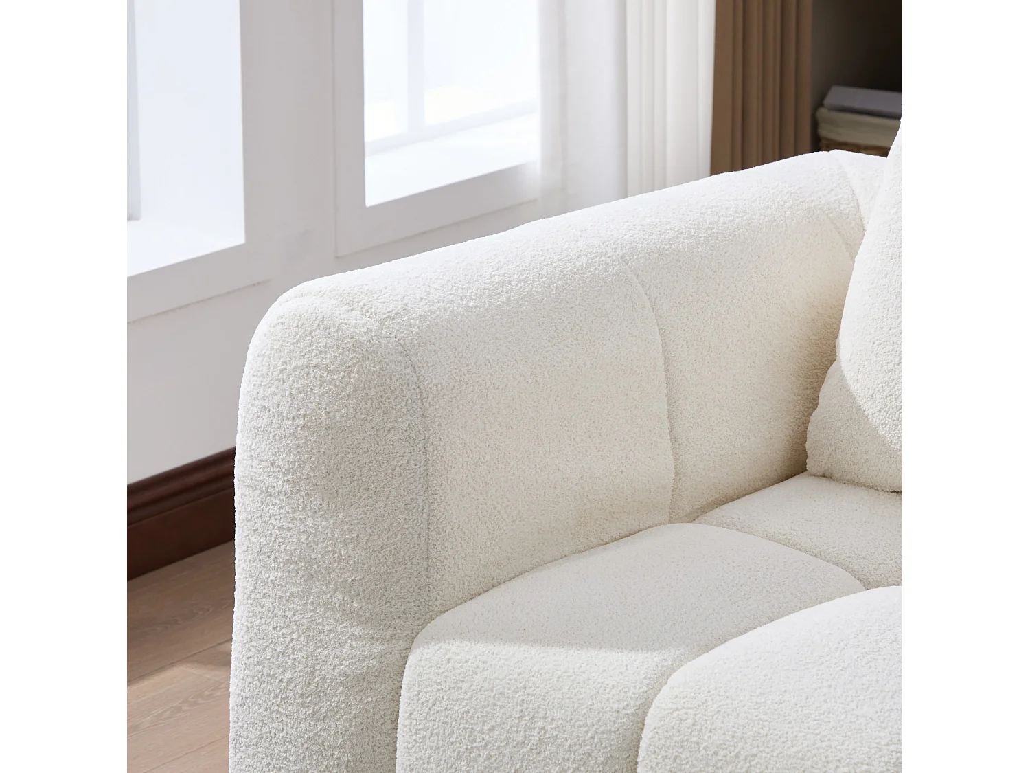 Canapé modulable 3 places avec accoudoirs, sans montage, en tissu, beige