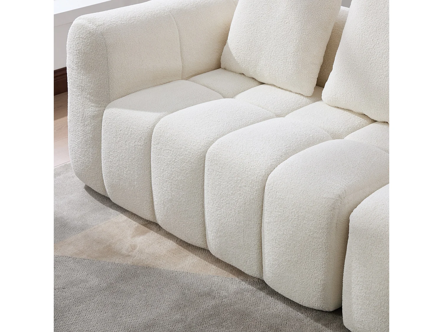 Canapé modulable 3 places avec accoudoirs, sans montage, en tissu, beige